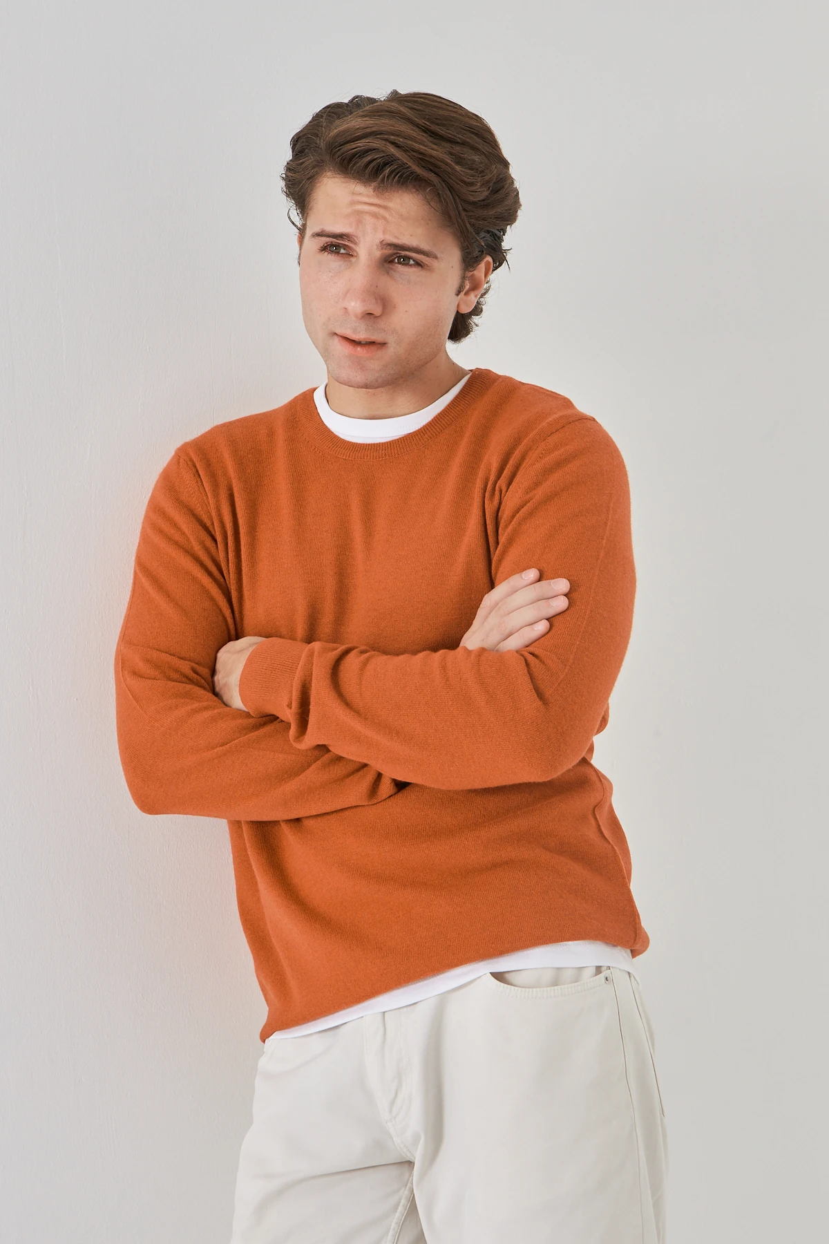 Oranj Bisiklet Yaka Saf Kuzu Yünü Kazak