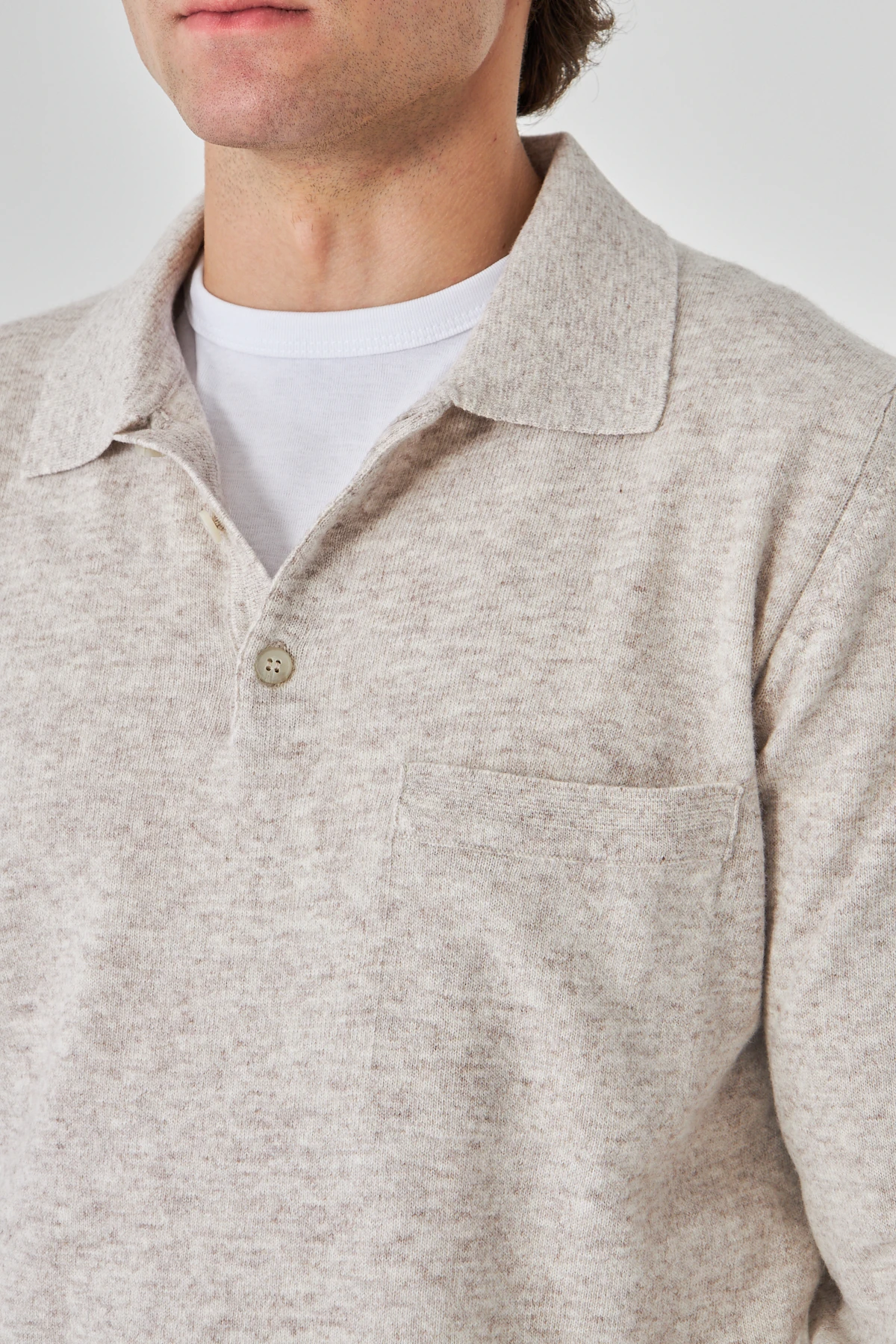 Açık Bej Yakalı Saf Kuzu Yünü Kazak