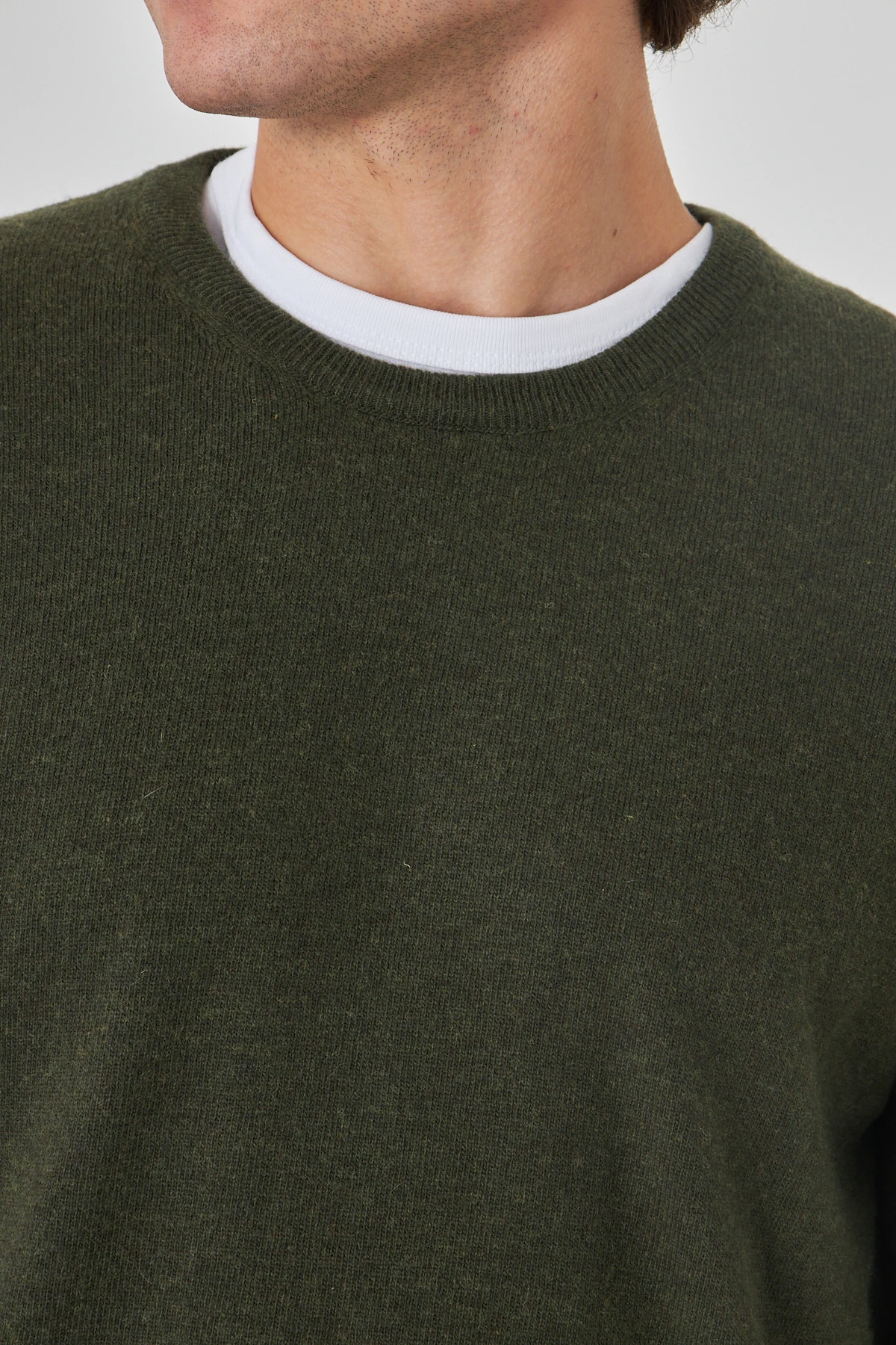 Haki Bisiklet Yaka Saf Kuzu Yünü Kazak