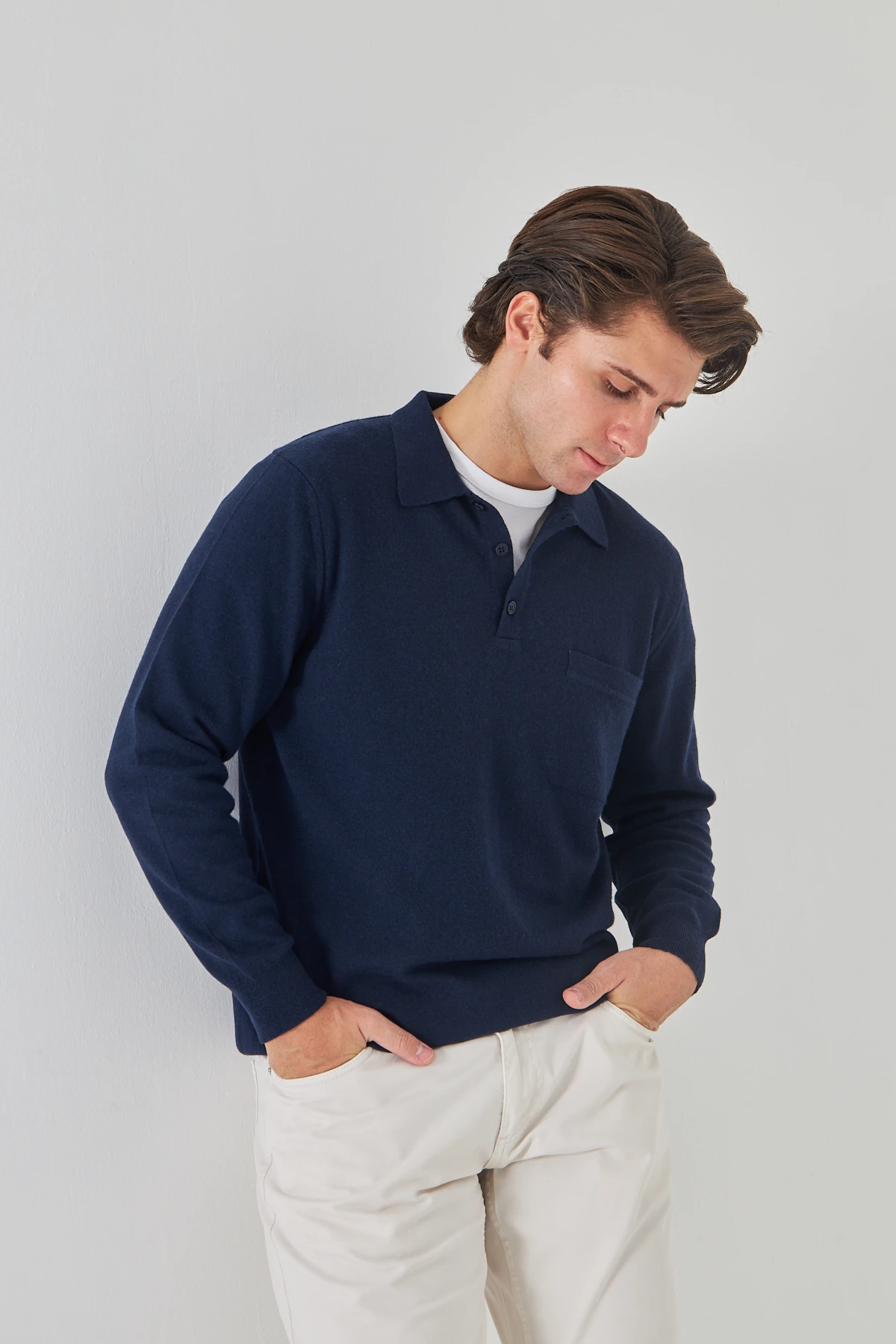 Marin Yakalı Saf Kuzu Yünü Kazak