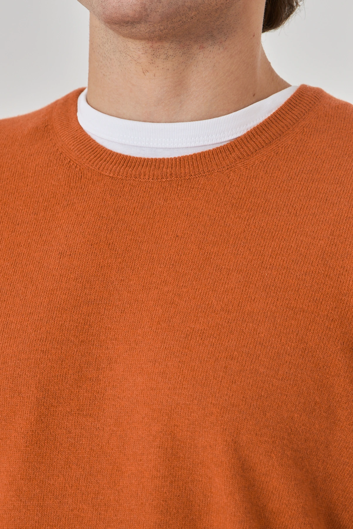 Oranj Bisiklet Yaka Saf Kuzu Yünü Kazak