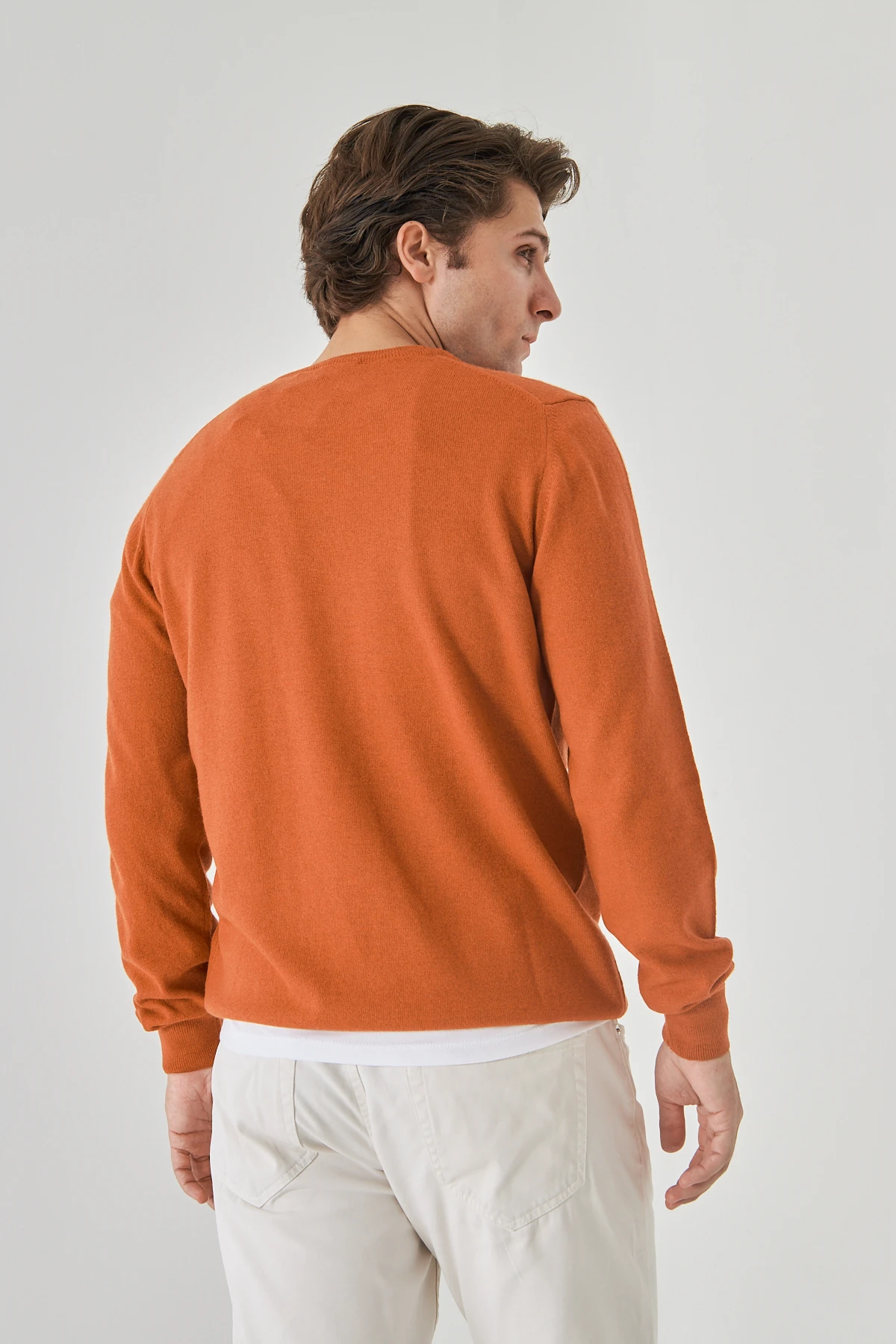 Oranj Bisiklet Yaka Saf Kuzu Yünü Kazak