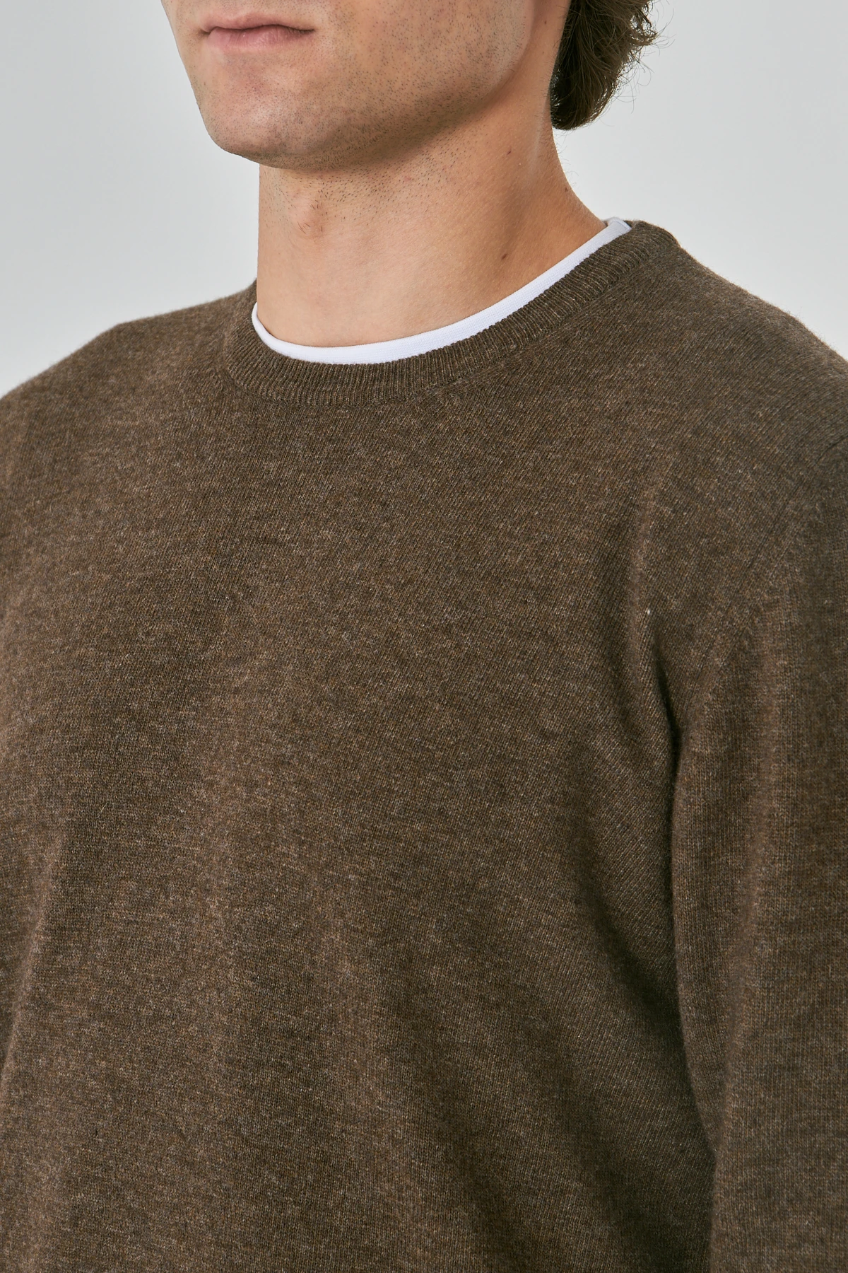 Açık Kahve Bisiklet Yaka Saf Kuzu Yünü Kazak