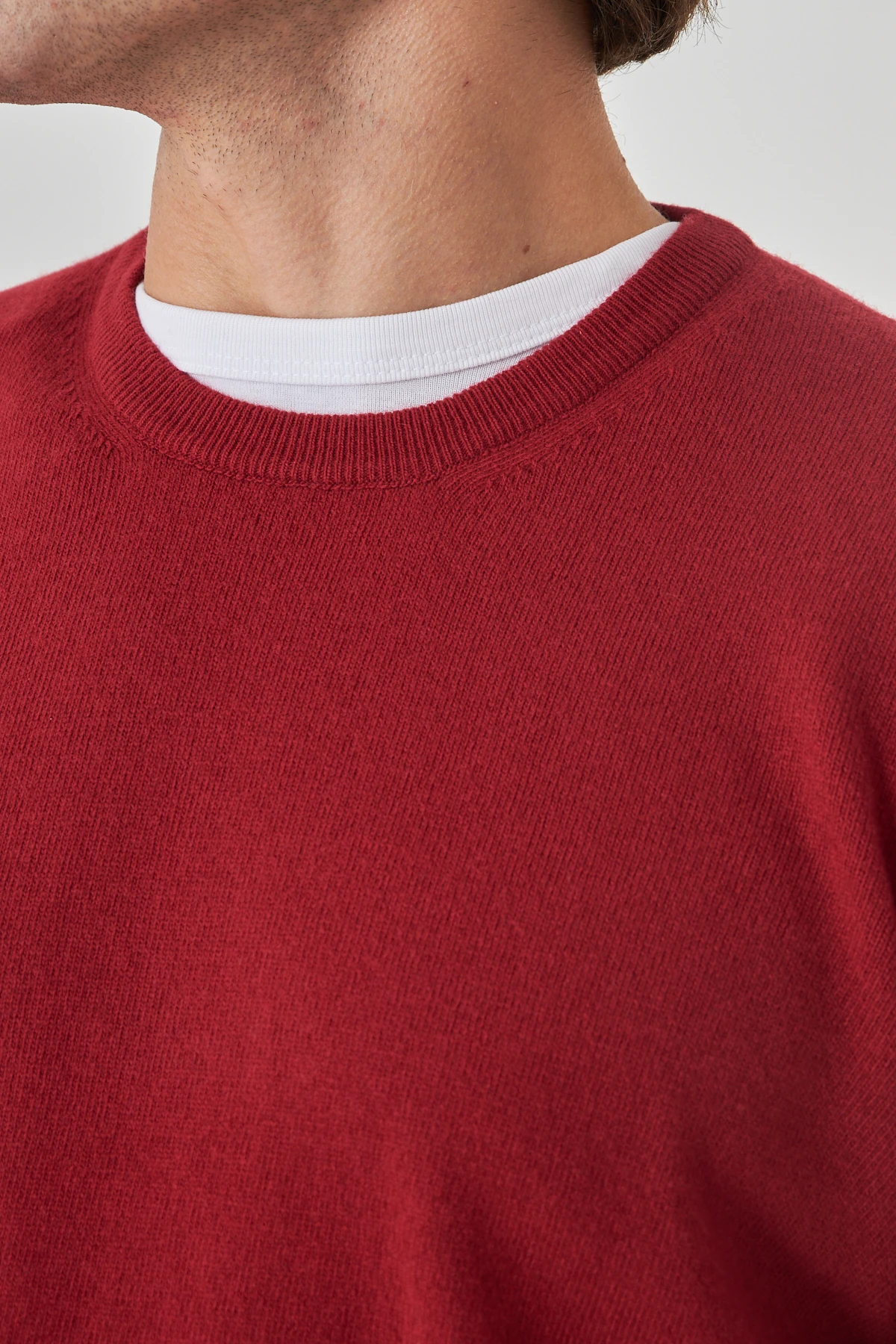 Düz Bordo Bisiklet Yaka Saf Kuzu Yünü Kazak