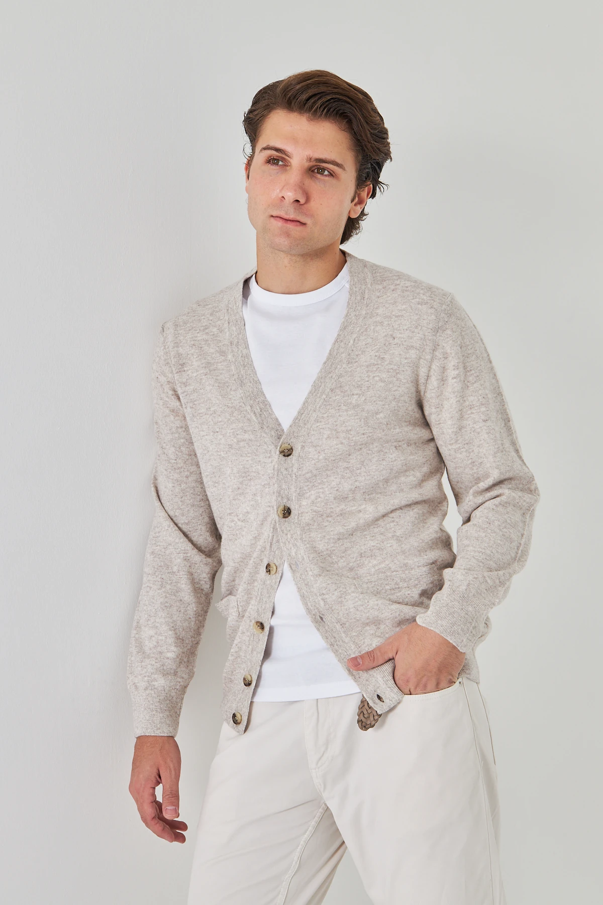 Bej Saf Kuzu Yünü Hırka