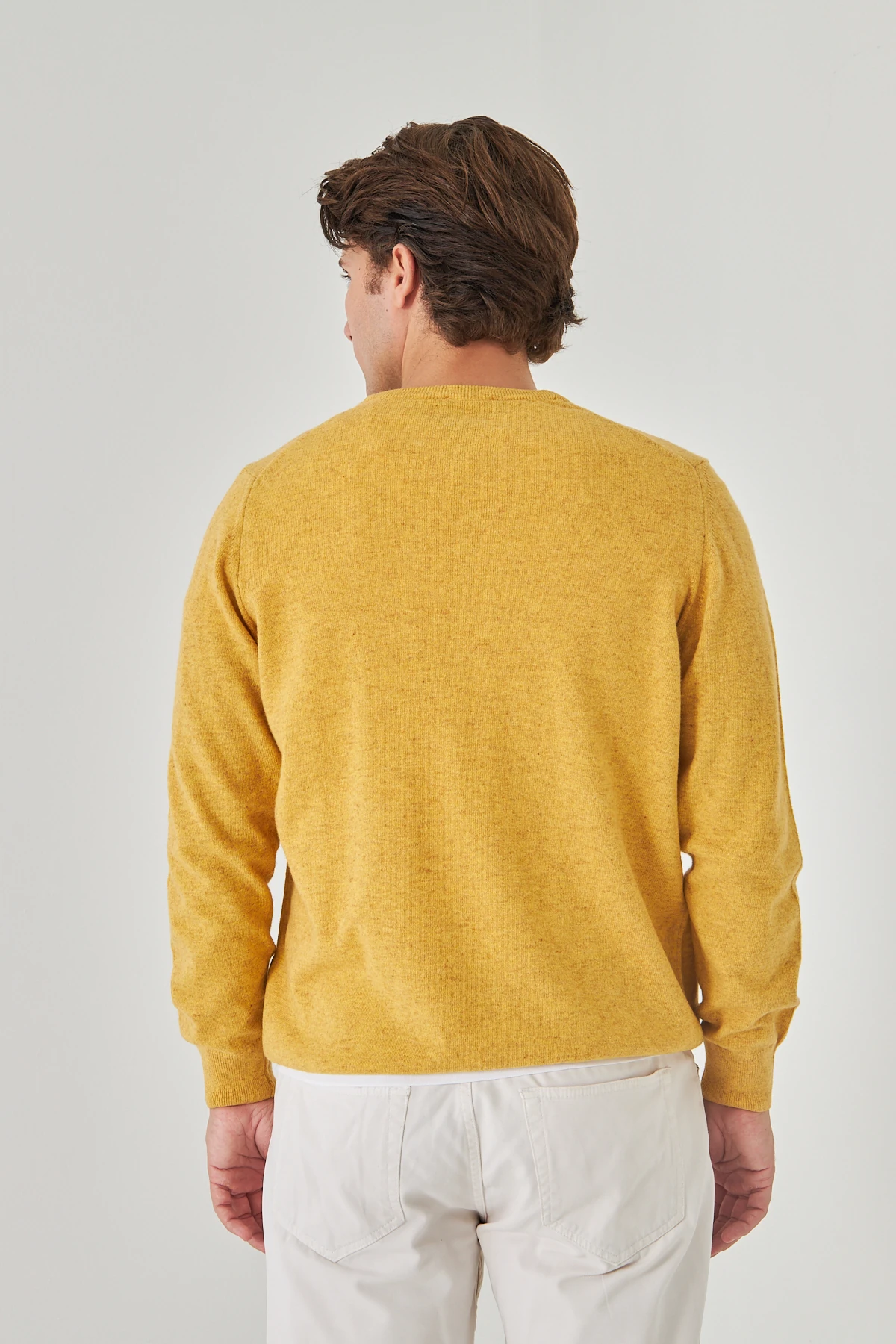 Sarı Bisiklet Yaka Saf Kuzu Yünü Kazak