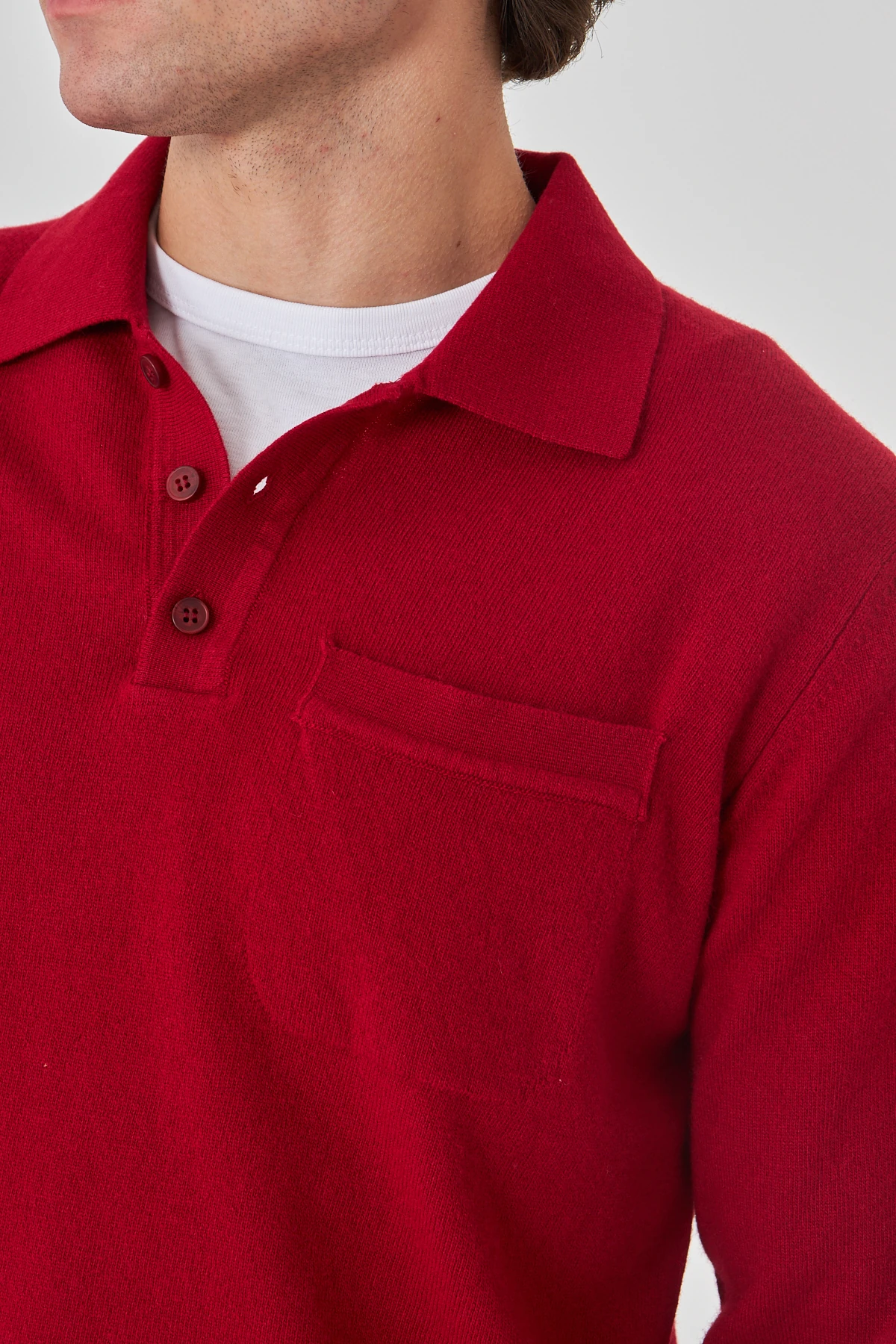 Düz Bordo Yakalı Saf Kuzu Yünü Kazak