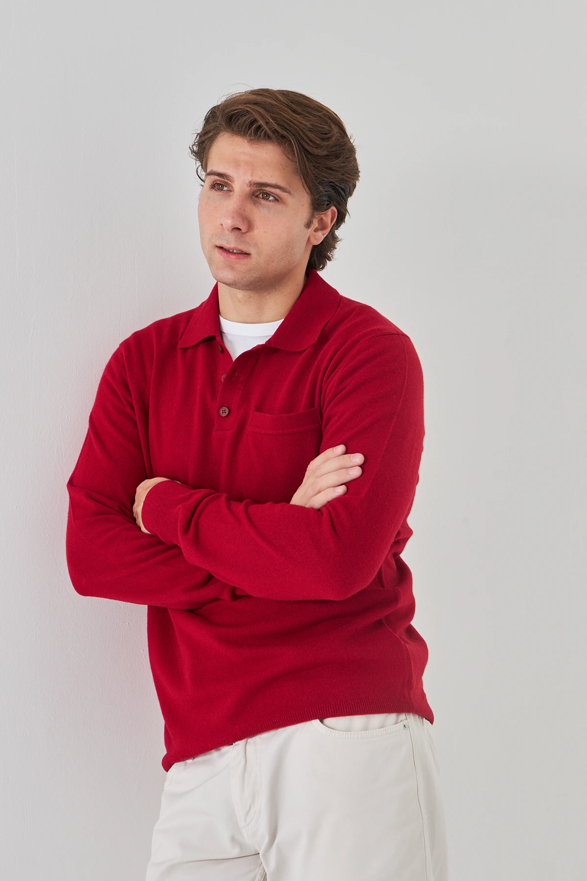 Düz Bordo Yakalı Saf Kuzu Yünü Kazak