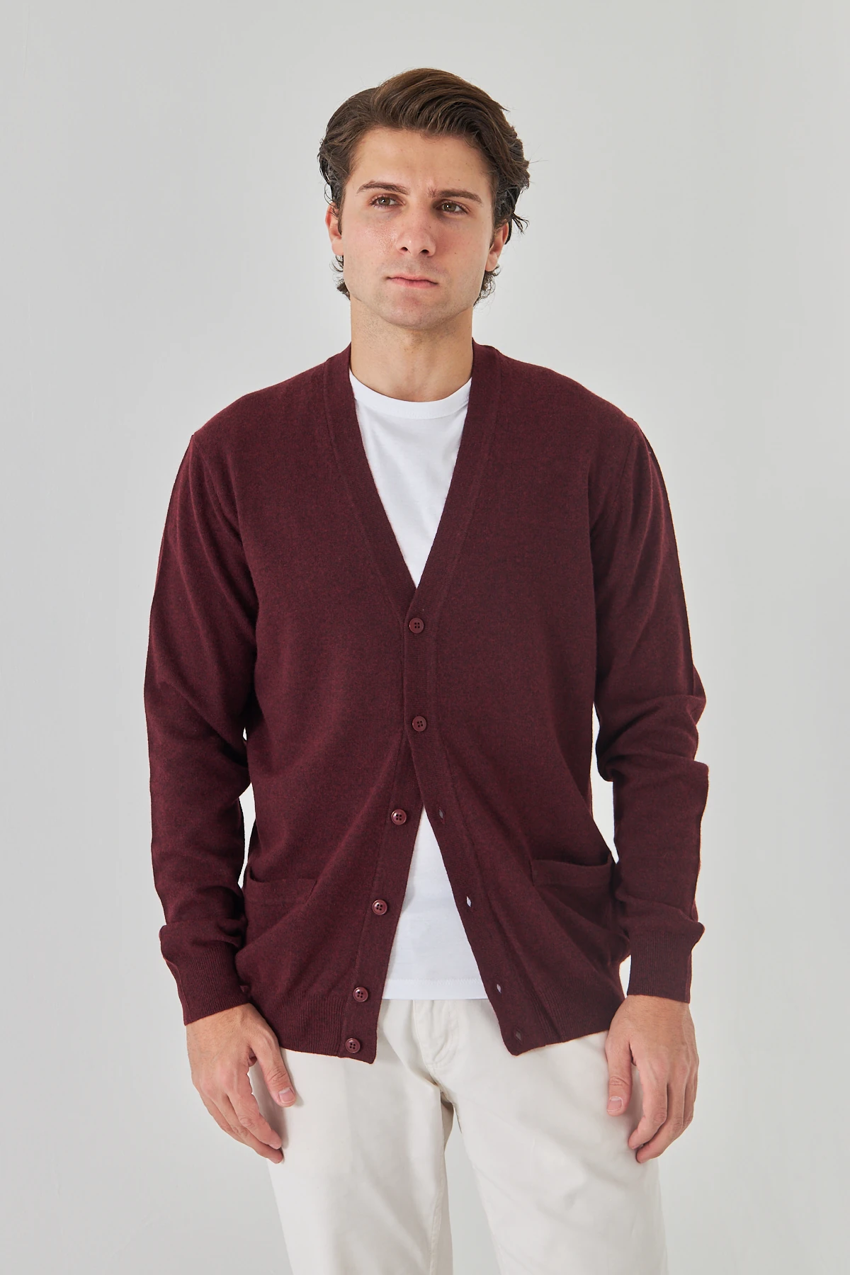 Koyu Bordo Saf Kuzu Yünü Hırka