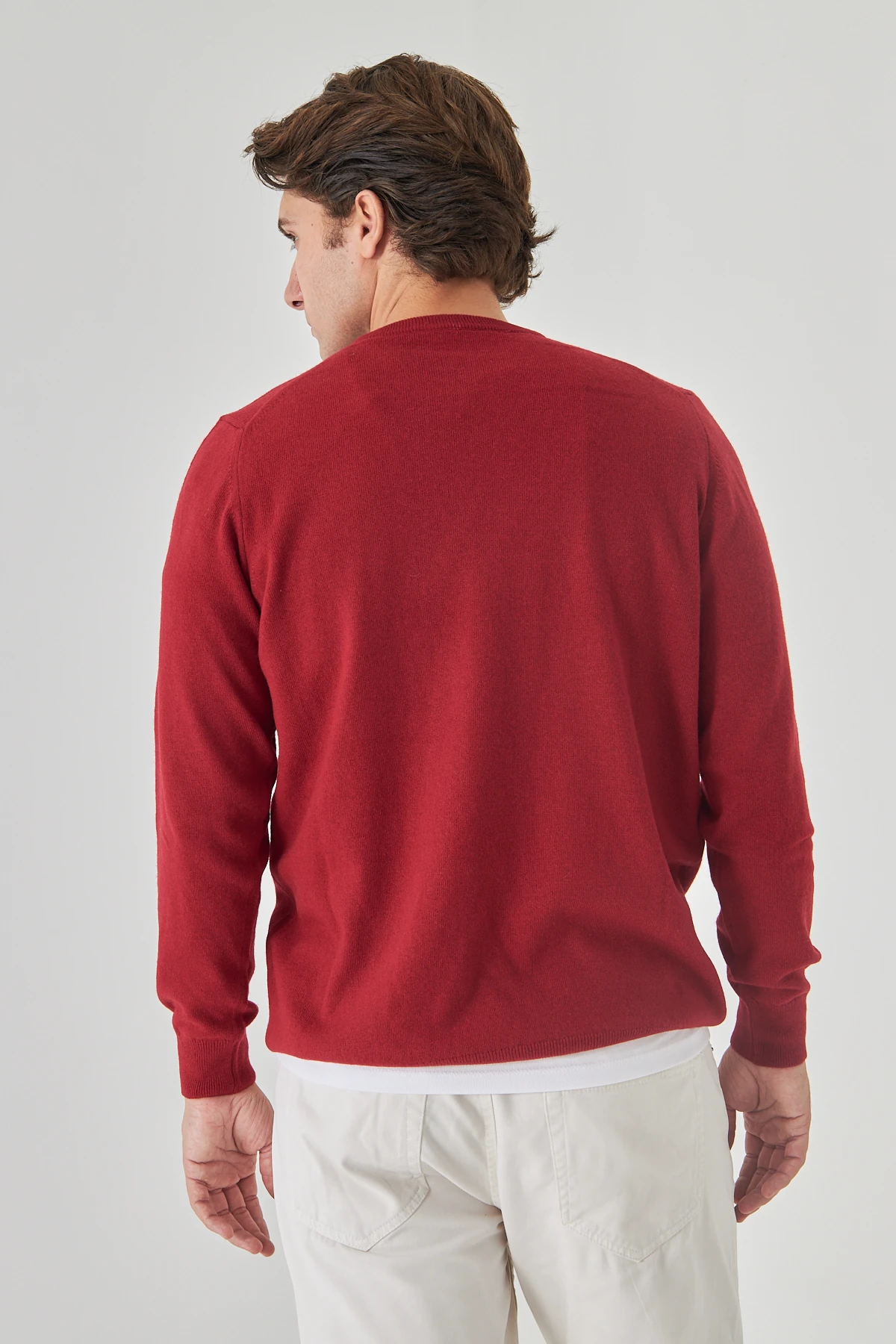 Düz Bordo Bisiklet Yaka Saf Kuzu Yünü Kazak