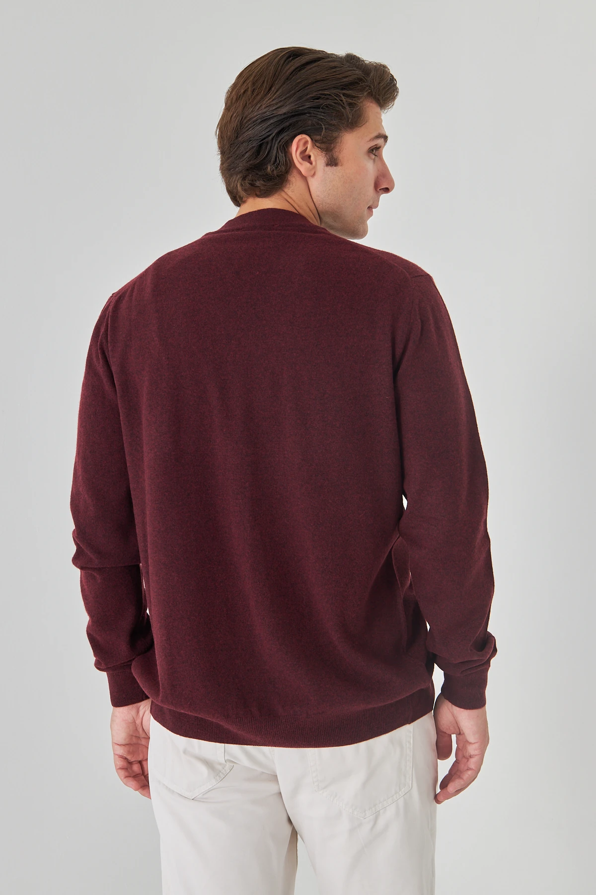 Koyu Bordo Saf Kuzu Yünü Hırka