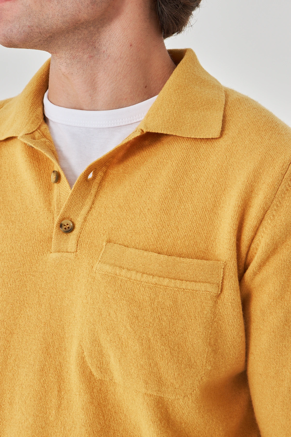 Sarı Yakalı Saf Kuzu Yünü Kazak