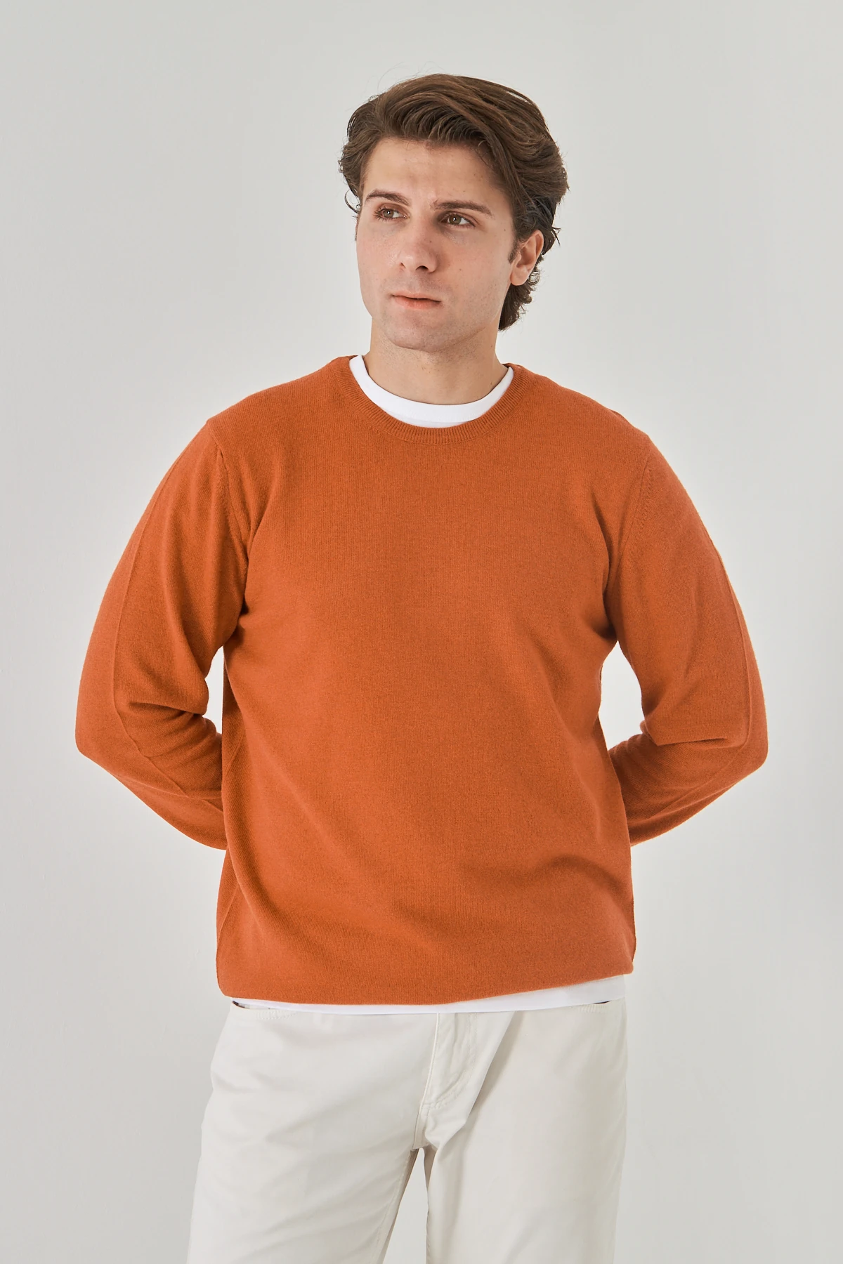 Oranj Bisiklet Yaka Saf Kuzu Yünü Kazak