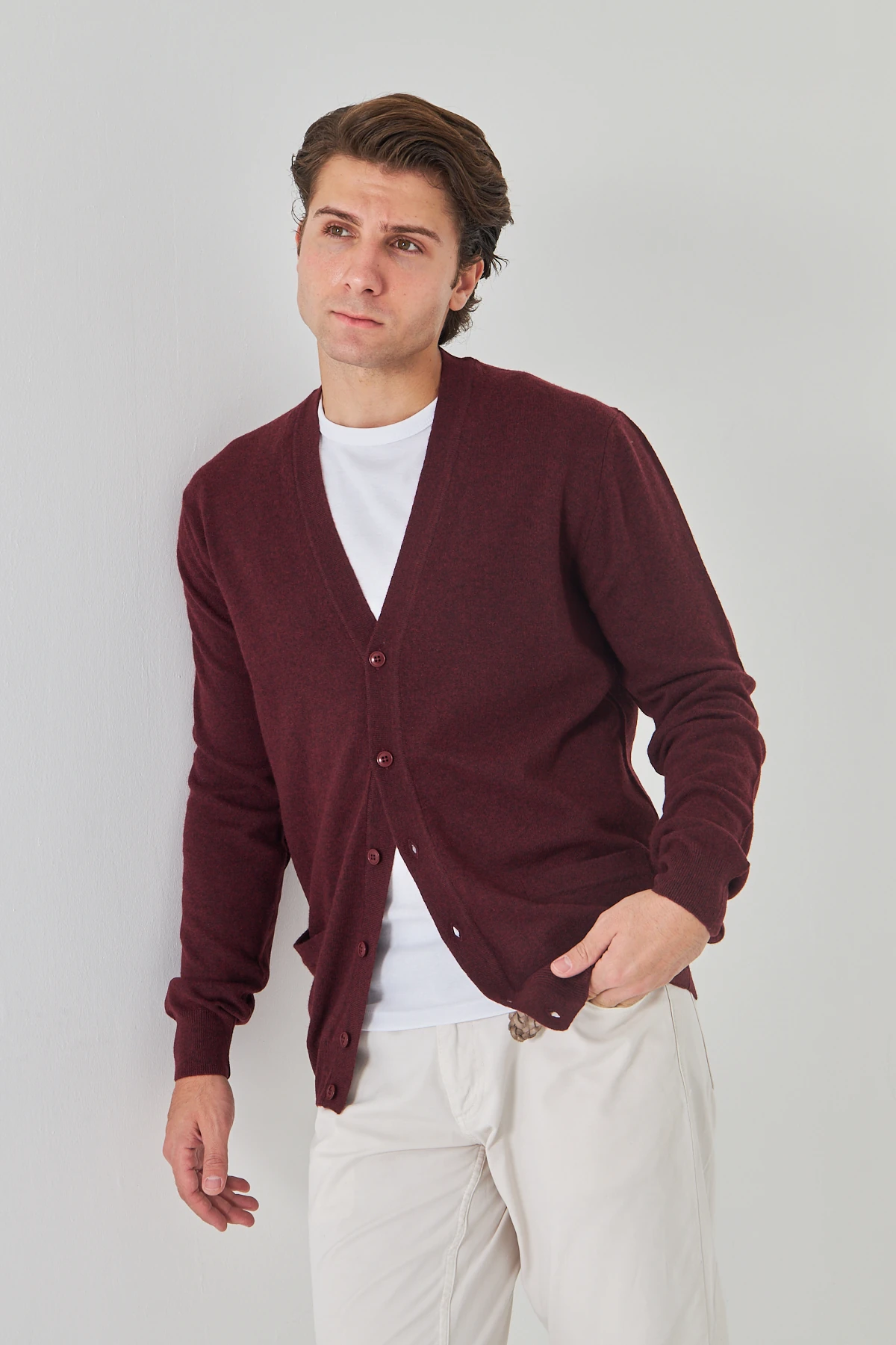 Koyu Bordo Saf Kuzu Yünü Hırka