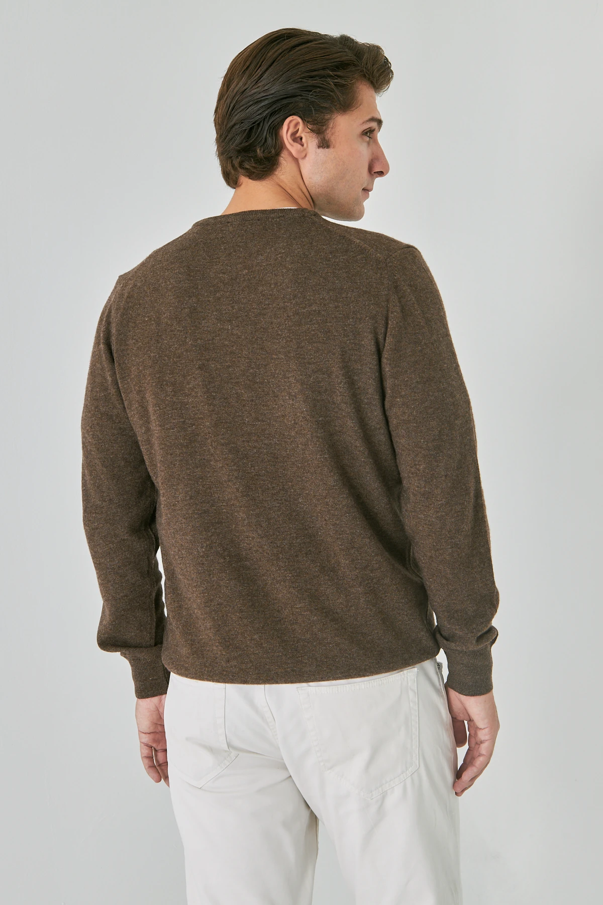 Açık Kahve Bisiklet Yaka Saf Kuzu Yünü Kazak