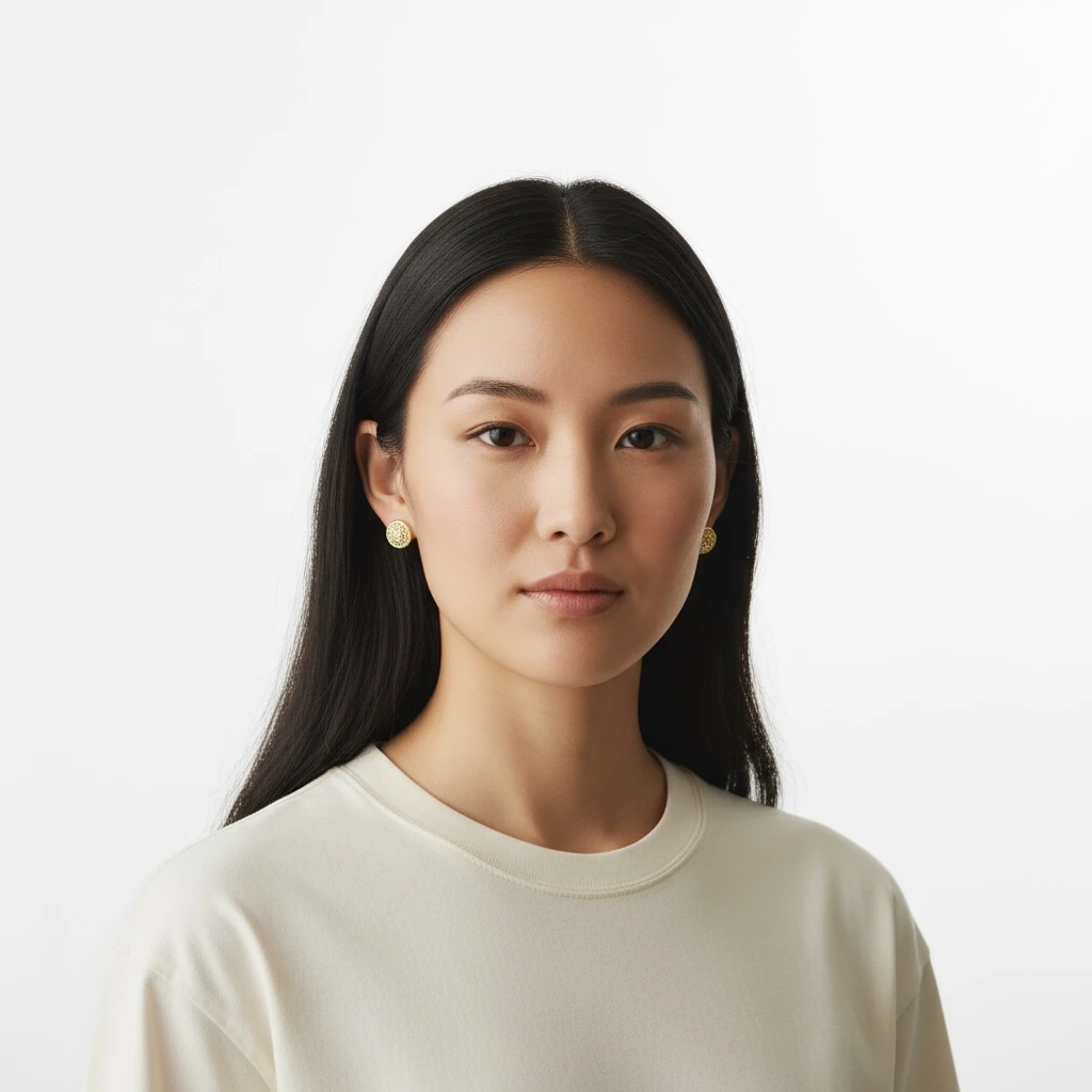 Doku Detaylı Yuvarlak Altın Kaplama Küpe