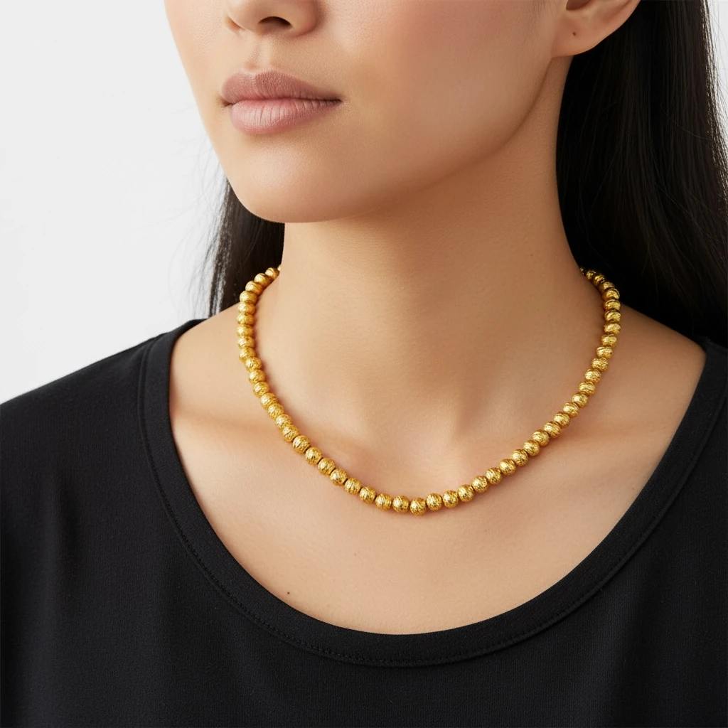 Altın Kaplama Kabartmalı Boncuk Zincir Kolye