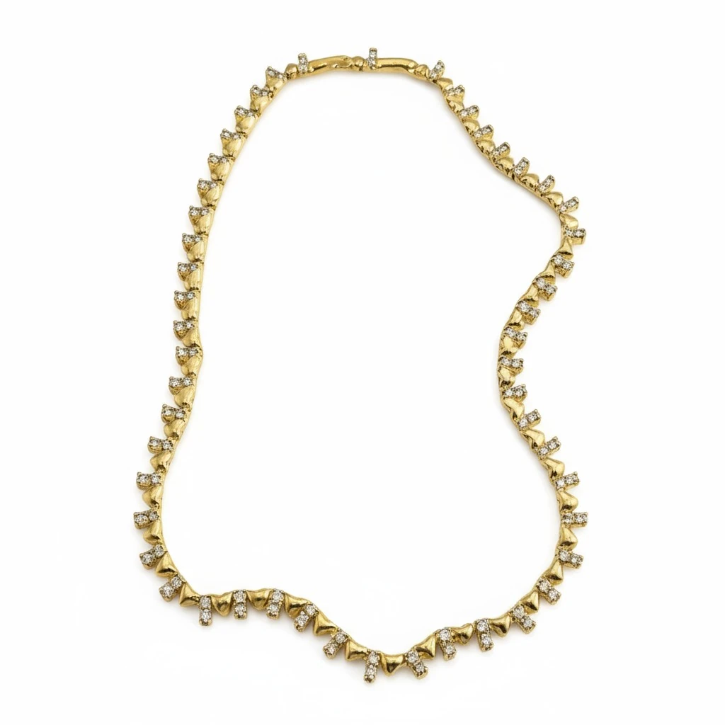 Kalp ve Taş Detaylı Altın Kaplama Kolye