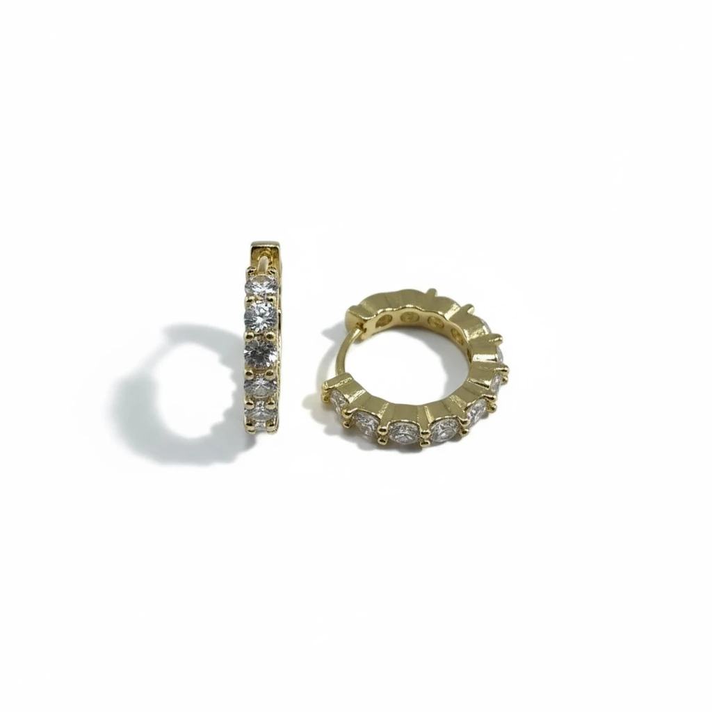 Taş Sıralı Altın Halka Küpe