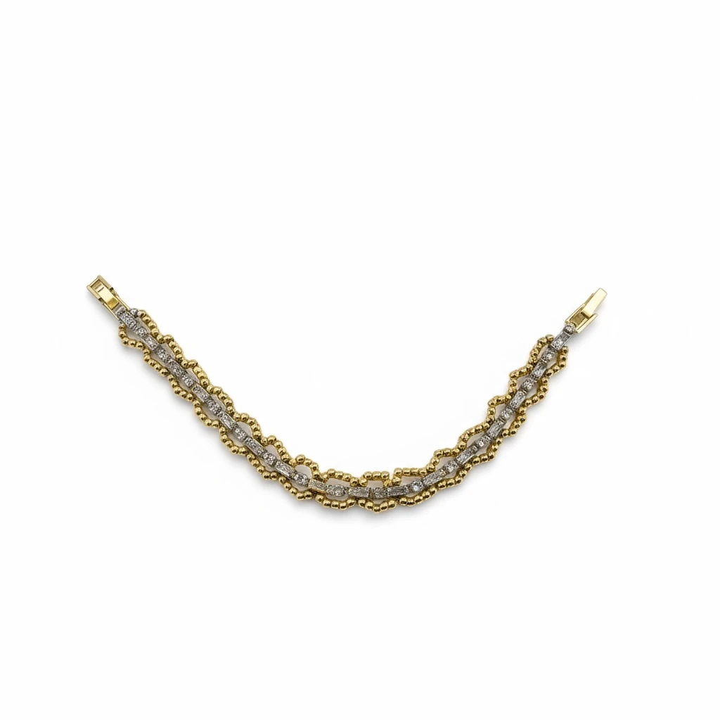 Çift Sıra Taş Detaylı Altın Kaplama Bileklik