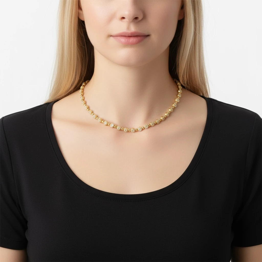 Taş Detaylı Altın Top Zincir Kolye