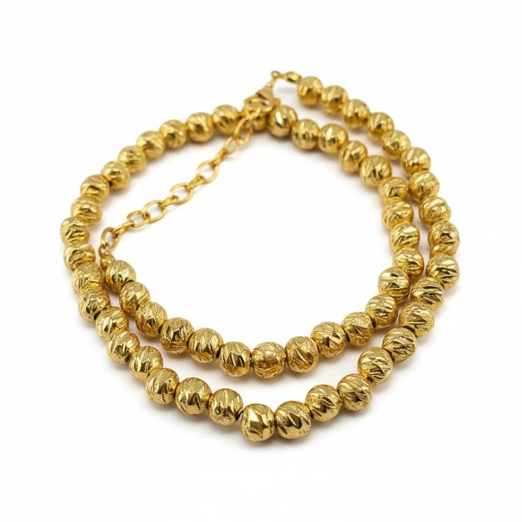 Altın Kaplama Kabartmalı Boncuk Zincir Kolye