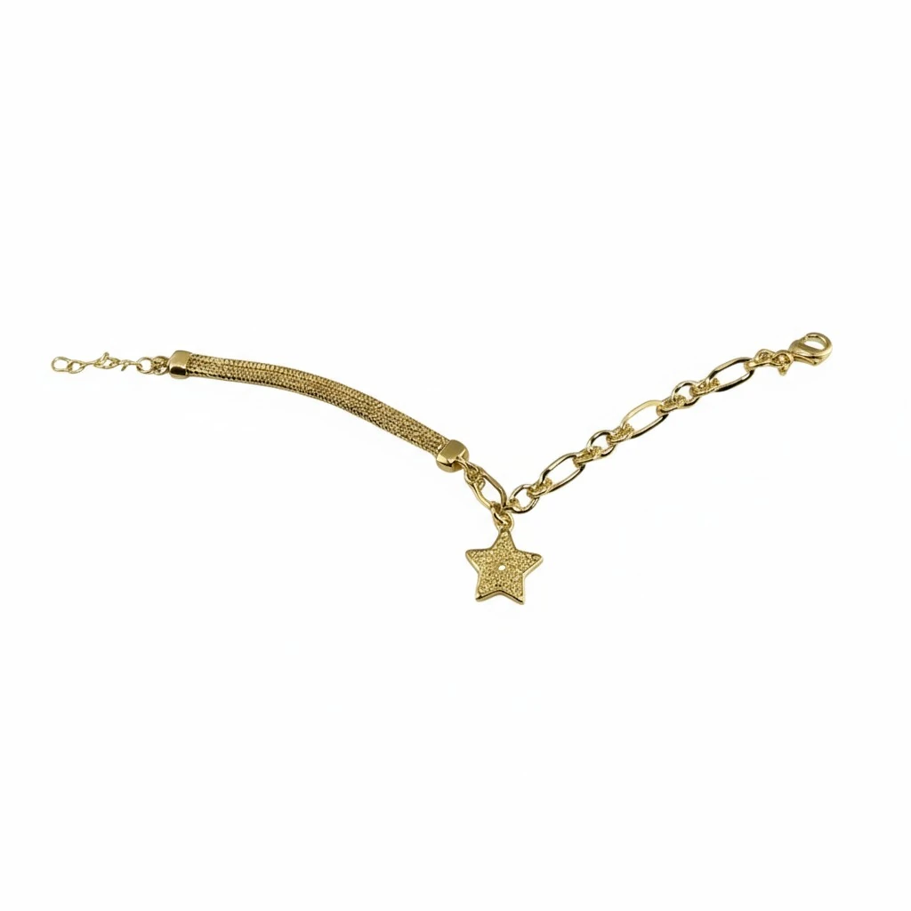 Yıldız Figürlü Zincir Detaylı Altın Bileklik