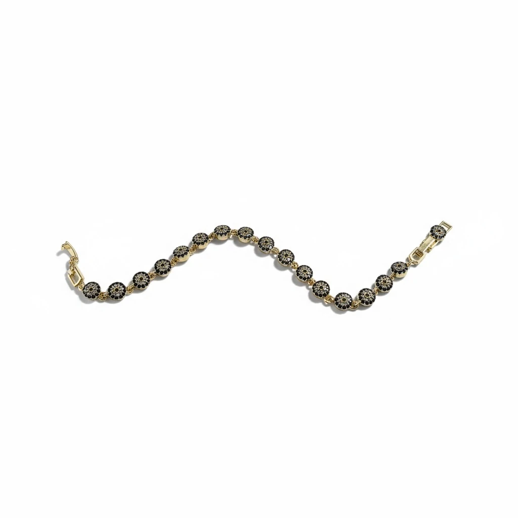 Nazar Boncuğu Detaylı Taşlı Altın Kaplama Bileklik