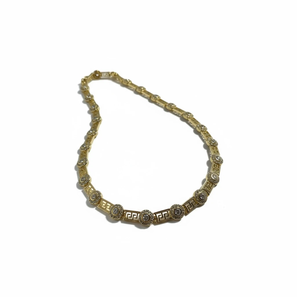 Greek Motifli Taş Detaylı Altın Kolye