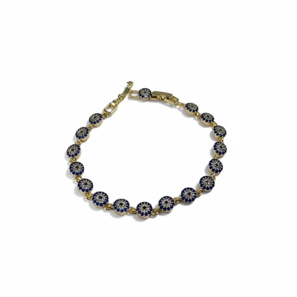 Nazar Boncuğu Detaylı Taşlı Altın Kaplama Bileklik