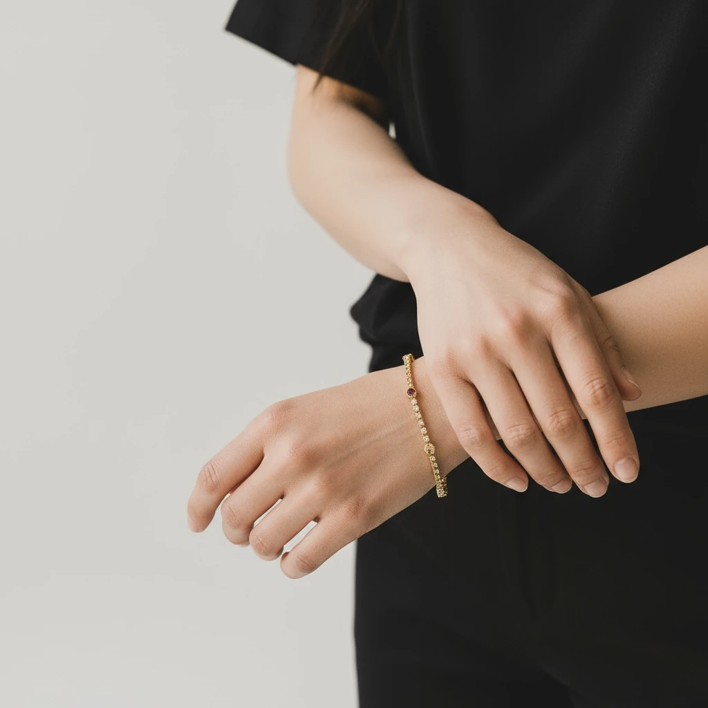 Renkli Taş Detaylı Altın Kaplama Bileklik