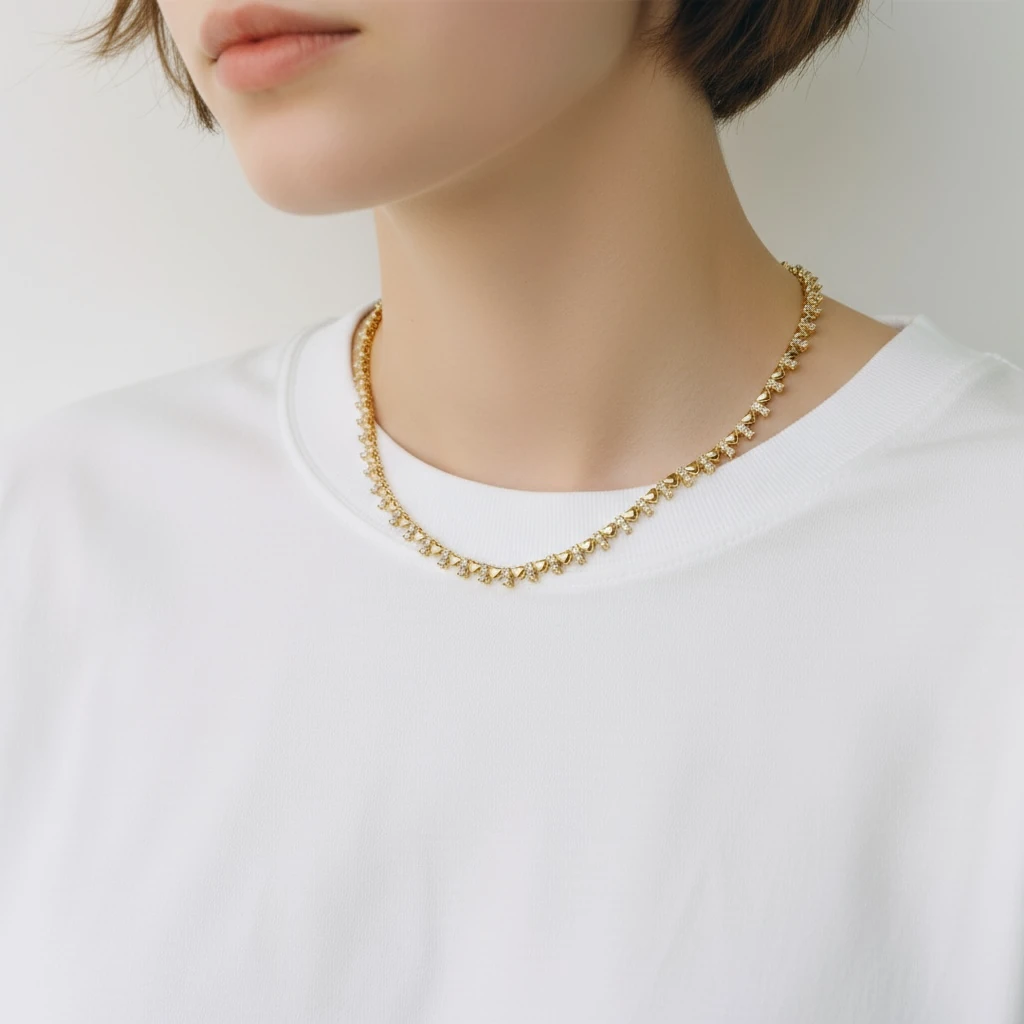 Kalp ve Taş Detaylı Altın Kaplama Kolye