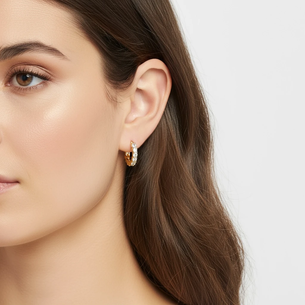 Taş Sıralı Altın Halka Küpe