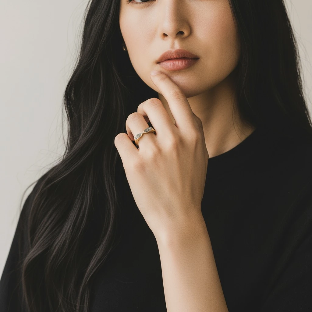 Taş Detaylı Geometrik Yüzük