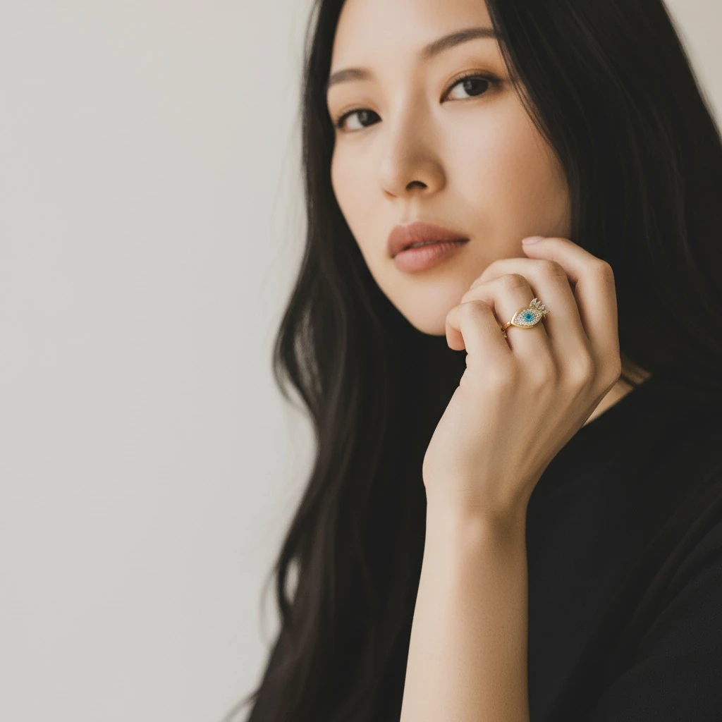 Pırlanta Kirpikli Nazar Boncuğu Yüzük