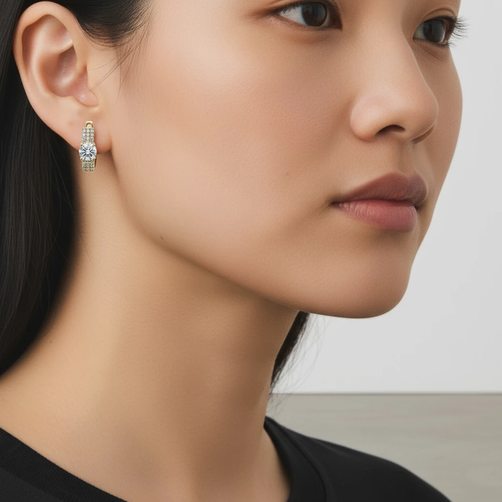 Zirkon Taşlı Altın Kaplama Klipsli Küpe