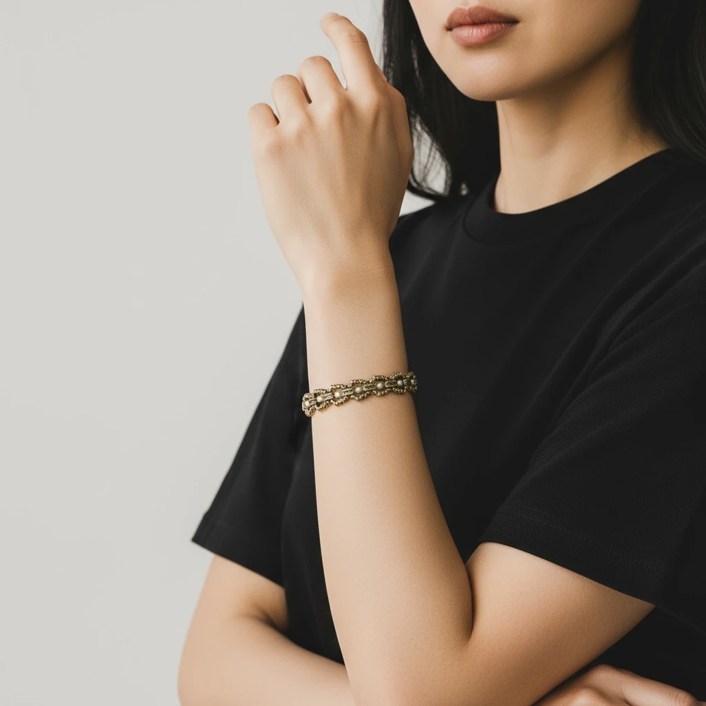 Çift Sıra Taş Detaylı Altın Kaplama Bileklik