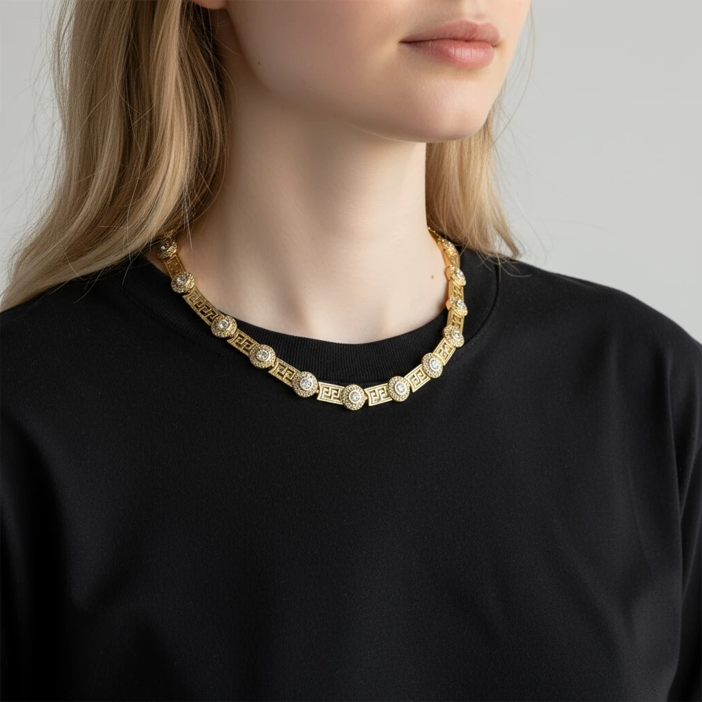 Greek Motifli Taş Detaylı Altın Kolye