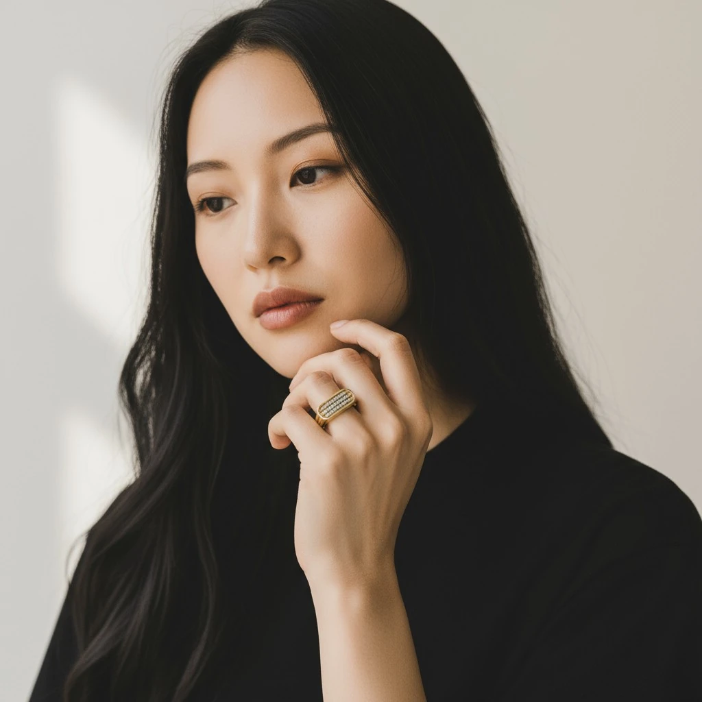 Modern Dikdörtgen Taşlı Yüzük