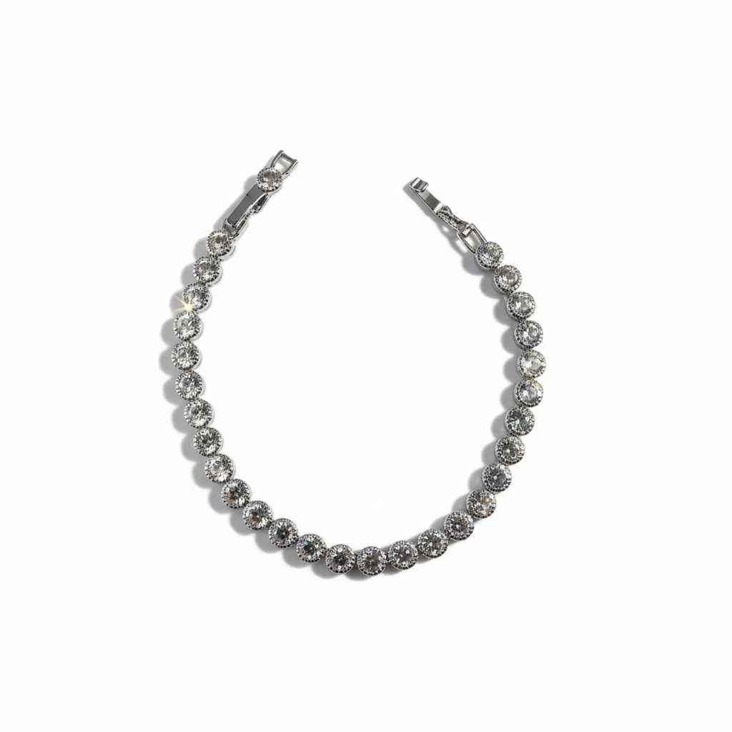 Tam Taş Sıralı Gümüş Renk Bileklik