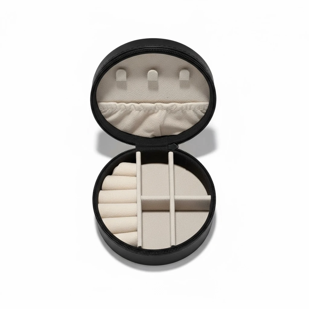 Yuvarlak Seyahat Takı Kutusu Deri Organizer - Siyah