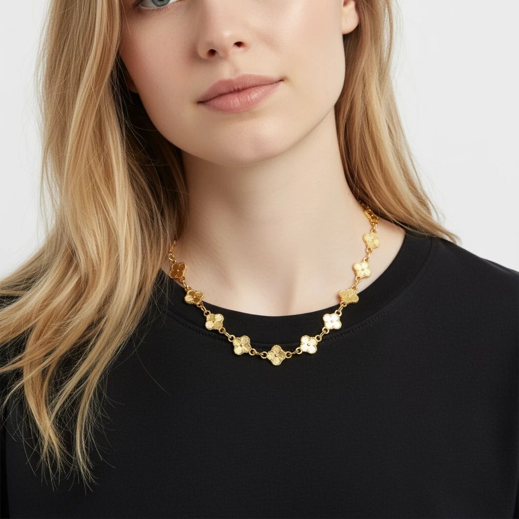 Altın Kaplama Çiçek Figürlü Zincir Kolye