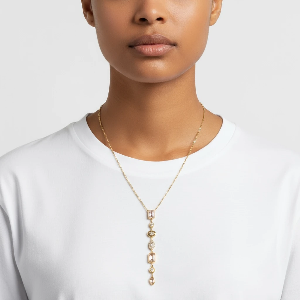 Zarif Taş Detaylı Altın Renk Kolye