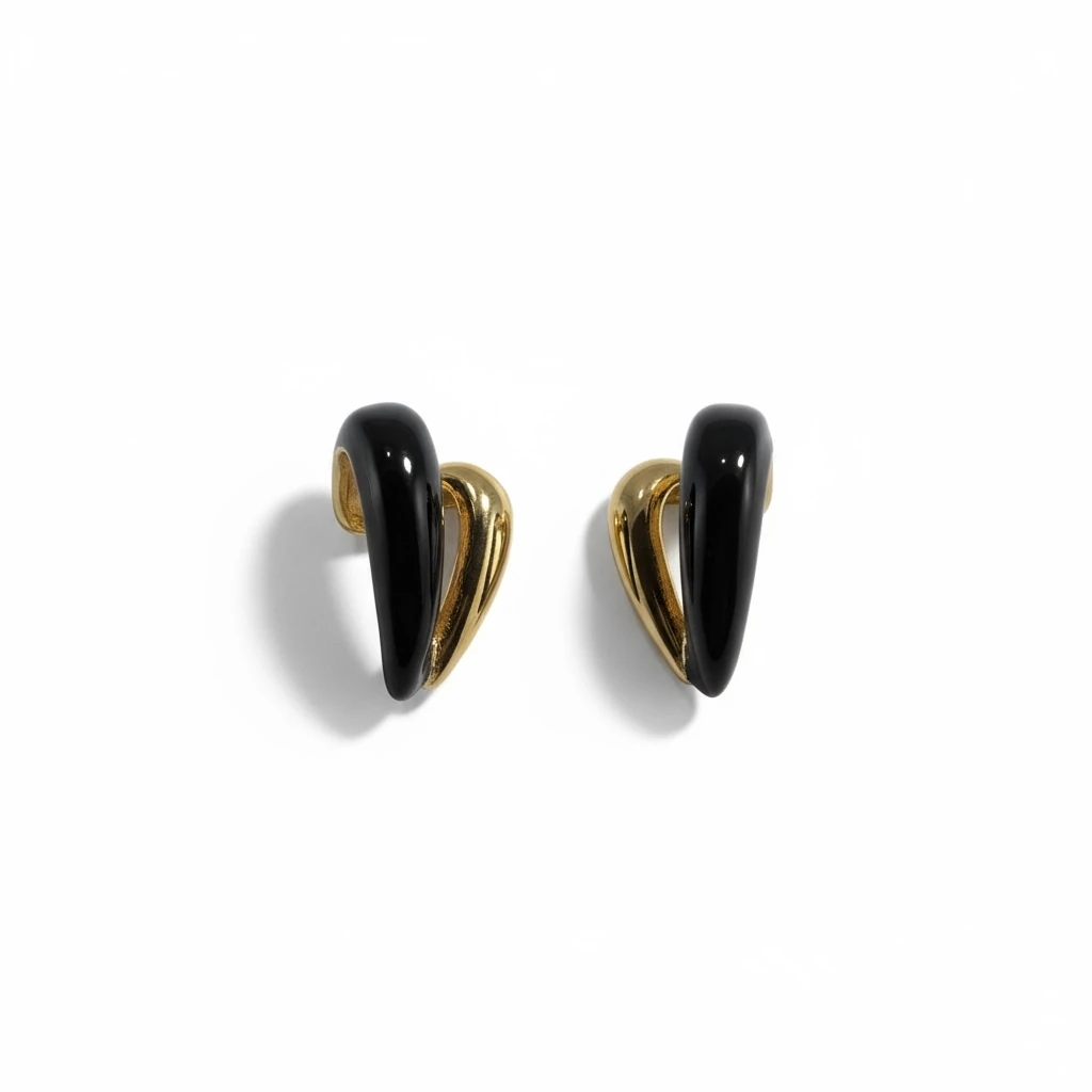 Siyah ve Altın Detaylı Modern Tasarım Küpe