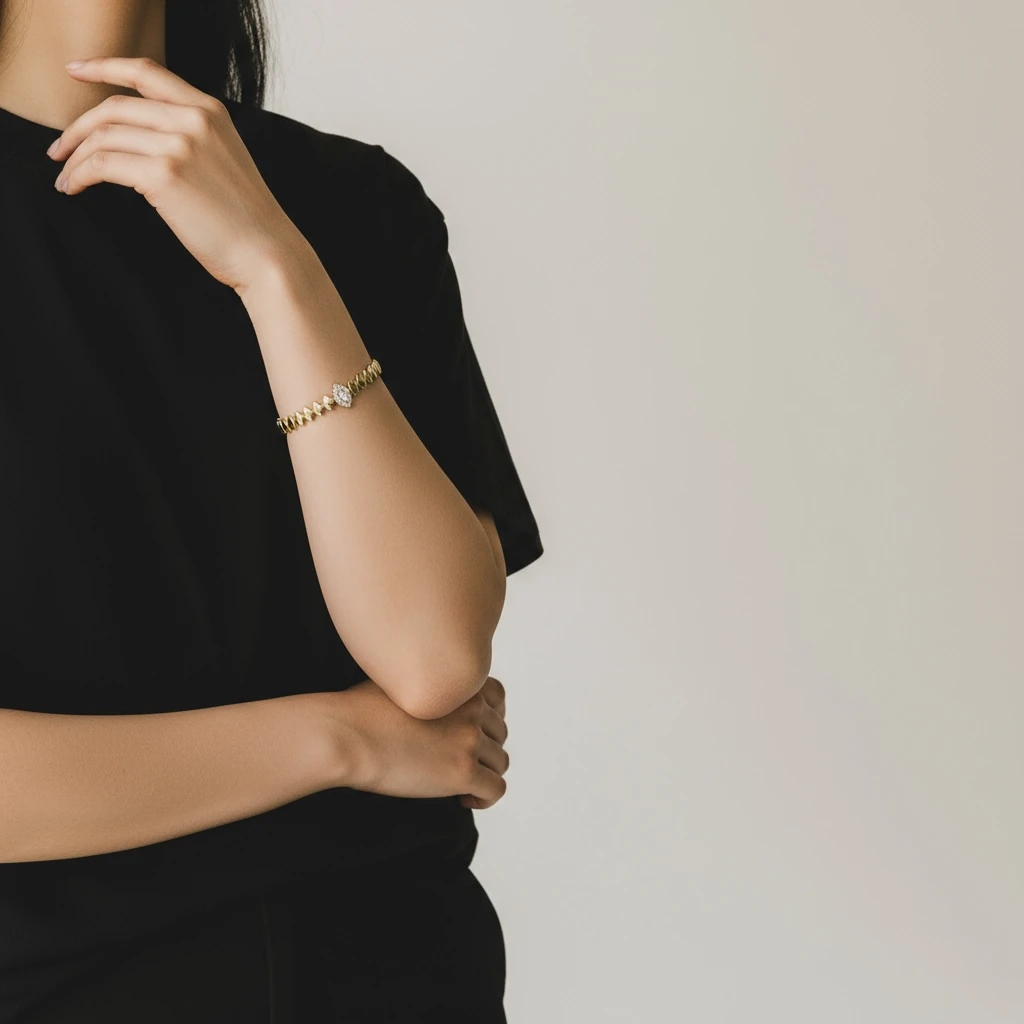 Oval Halkalı Taş Detaylı Altın Kaplama Bileklik