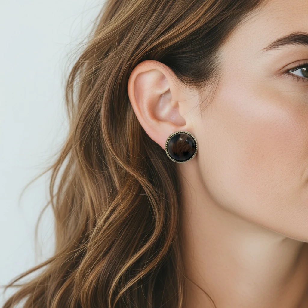 Kahverengi Taş Detaylı Altın Kaplama Küpe