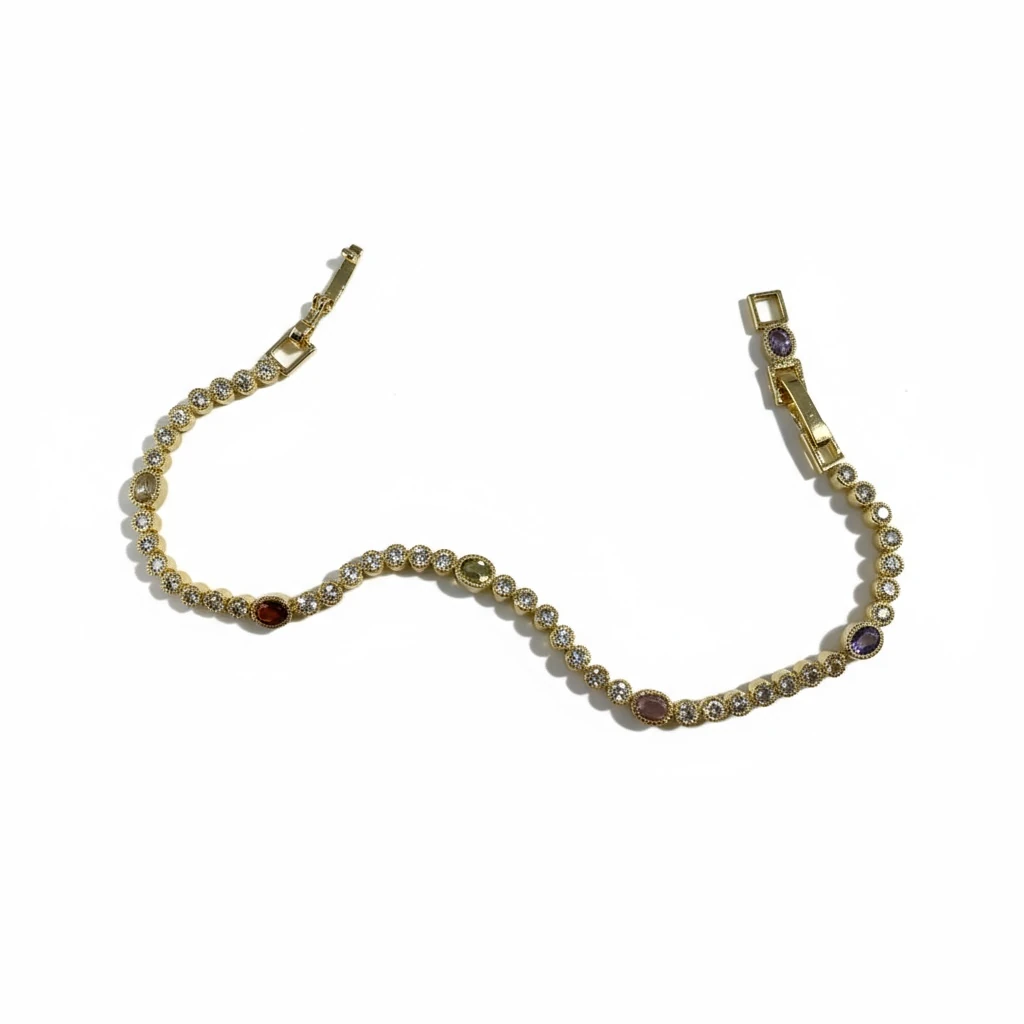 Renkli Taş Detaylı Altın Kaplama Bileklik