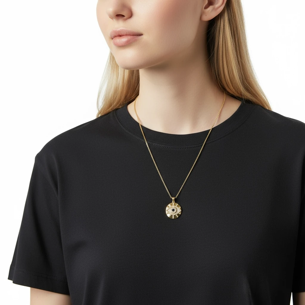 Vintage Göz Nazar Detaylı Altın Renk Kolye