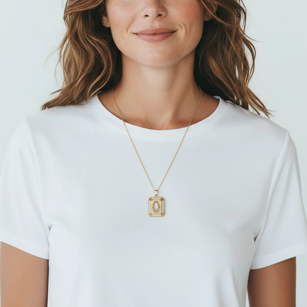 Geometrik Taş Detaylı Altın Renk Vintage Kolye