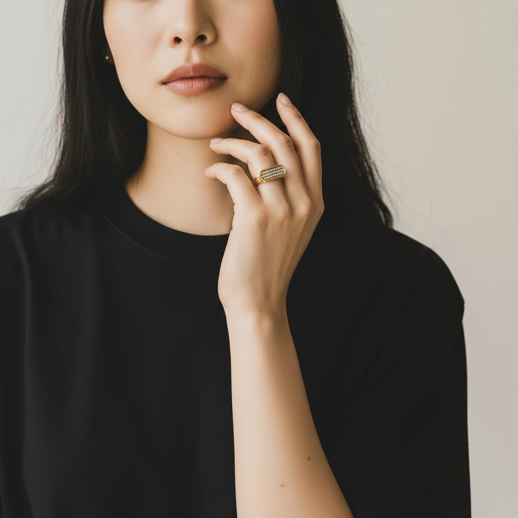 Modern Dikdörtgen Taşlı Yüzük